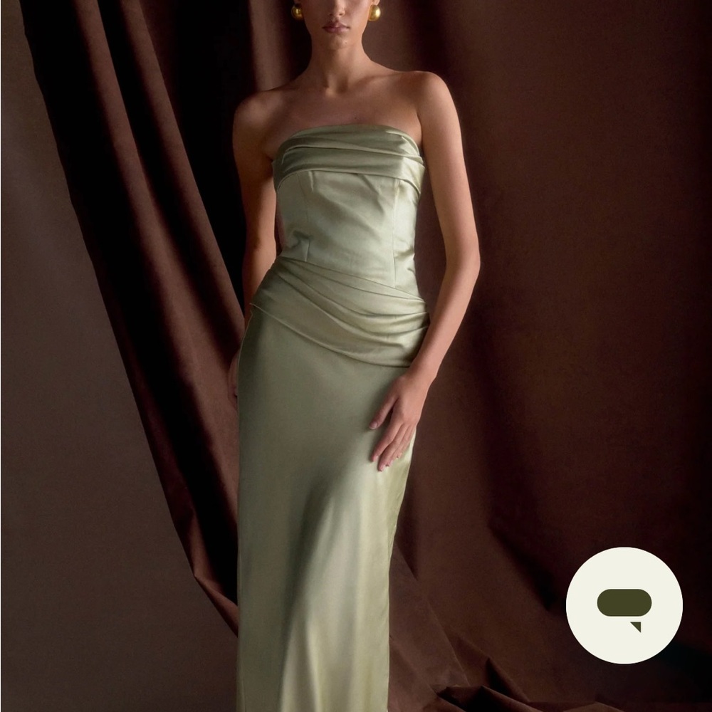Jasmine- Strapless Satin Maxi Dress- Sage